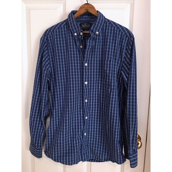 Nat Nast Blue White Plaid Button Front Cotton Shirt Men's Size Medium - Picture 3 of 6